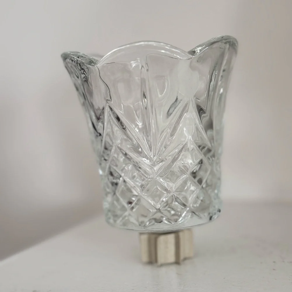 1/ Home Interiors Clear Cut Glass Diamond Pattern Votive Candle Holders